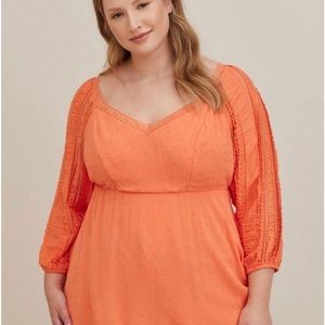 NWT Peplum Gauze Clip Dot Smocked Back Top